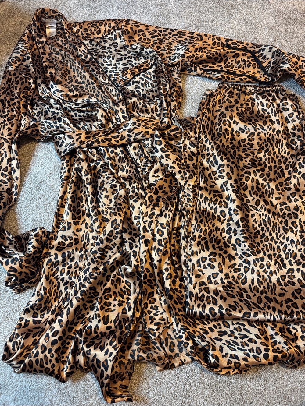 PINK Victoria's Secret Leopard Satin Robe & Sleep Pants
